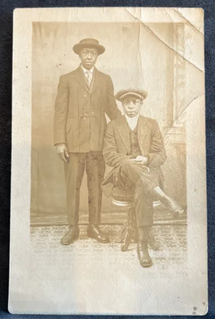 Antique RPPC Real Postcard Handsome Dapper  Father And Son African American