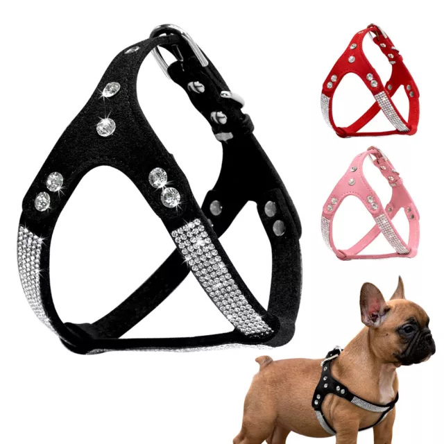 Hundegeschirr Luxus Strass Leder Hundehalsband Geschirr für Chihuahua Yorkie S-L