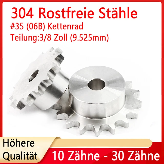 #35 06B Kettenrad 10 - 30 Zähne mit Nabe Kettenräder Pitch 3/8" Ritzel A2 Stähle