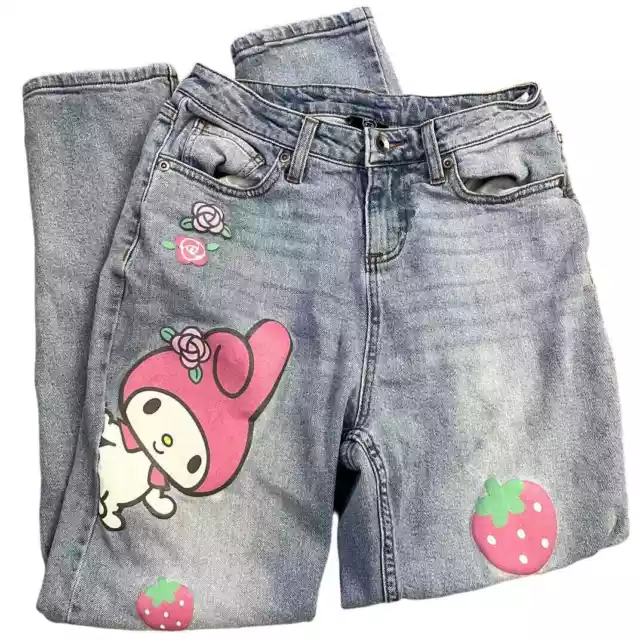 My Melody Sanrio Jeans High Waisted Straight Leg Light Wash Graphic Printed