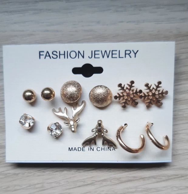 Lot De 6 Paires De Boucles D'oreilles Fantaisie Strass Coloré - Acier Inoxydable - Neuf Avec étiquettes