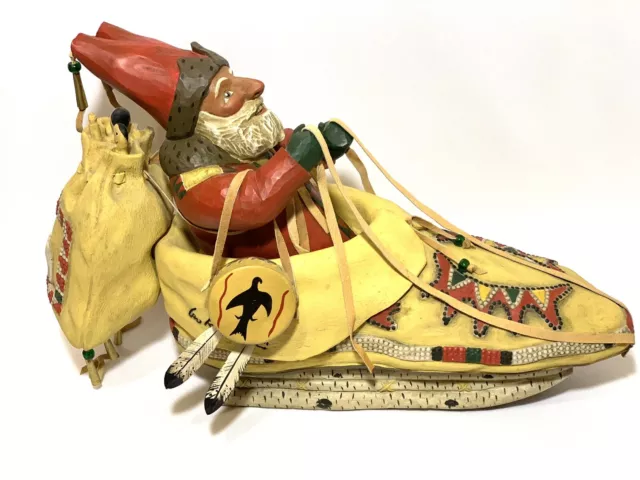 Leo Smith Folk Art Great Plains Santa Moccasin Sled Numbered Large Size 9” Tall