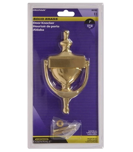 Hillman 852393 7" latón liso y latón brillante Puerta Knocker Hardware Esencial