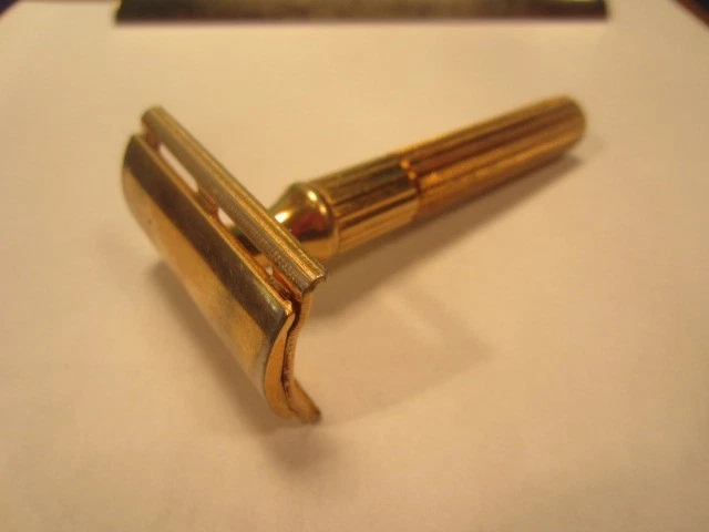 Vintage 1940's Gillette Gold Fat Handle Tech DE Safety Razor