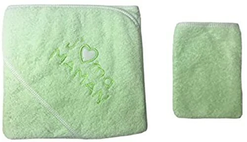 Parure de bain pour bebe vert - J'aime ma maman