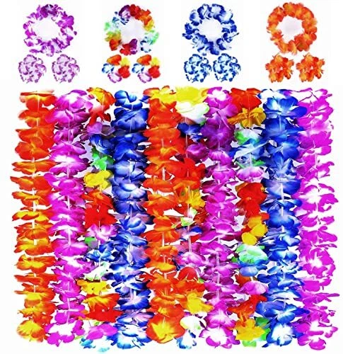 Hawaiian Leis for Adults, Luau Party Decorations, 40Pcs Hawaiian Flower Leis
