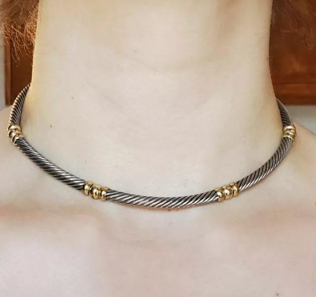 Authentic David Yurman Hampton 14k Gold & Sterling Silver Choker Necklace