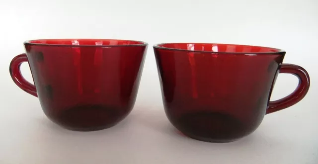 Pair of Anchor Hocking Royal Ruby Red Coffee Tea Cups Vtg Depression Replacement