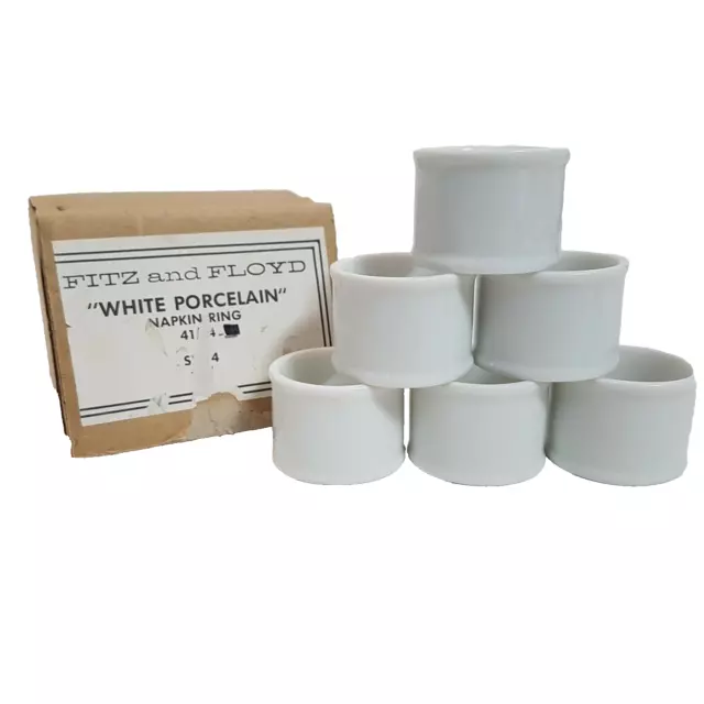 Fitz and Floyd White Porcelain Napkin Rings Round Lot Set 6