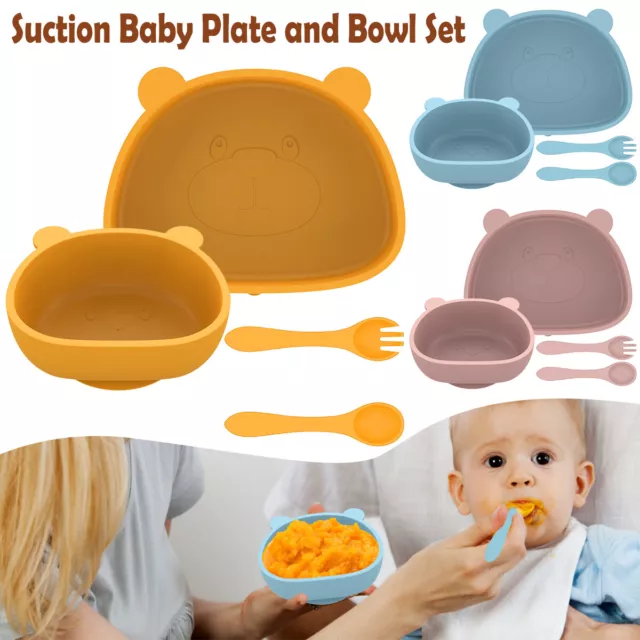 Baby Plate Bowl Set with Suction Silicone Tableware Flexible Fork Spoon ⚢