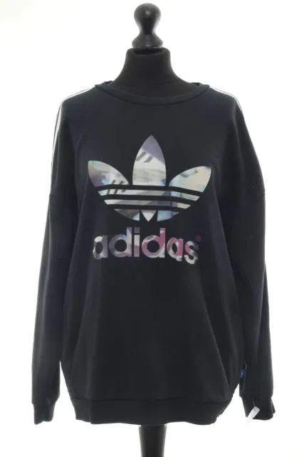 Adidas Damen Sweatshirt Pulli M/L schwarz Motiv Rundhals Sweat mit Baumwolle