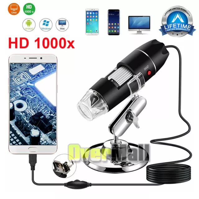 1000X USB Microscopio digital Endoscopio biológico Lupa Cámara con LED y soporte
