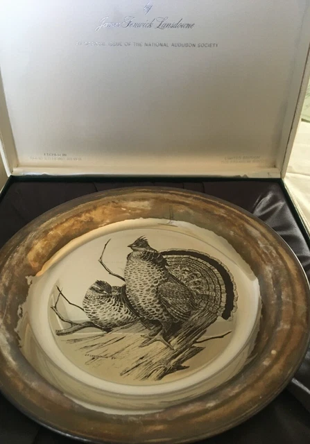 1973 PLATE, AUDUBON BIRD SOCIETY RUFFLED GROUSE STERLING SILVER 6.8oz LANSDOWNE