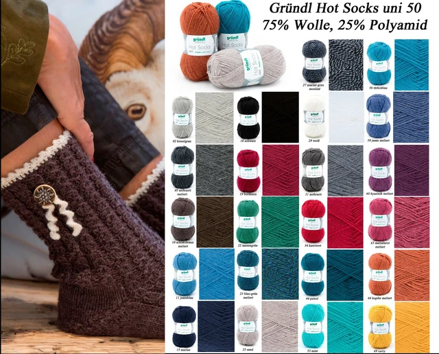 "Gründl Hot Socks uni 50" 50g Sockenwolle Strumpfwolle 4fach in vielen Farben