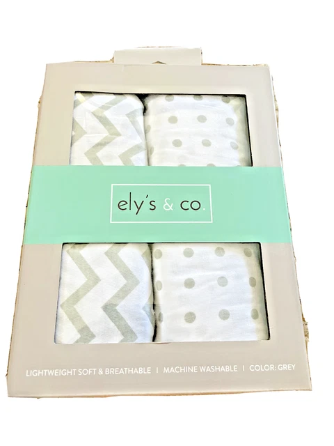 Juego de sábanas de cuna de moisés Ely's & Co 100 % jersey tejidas algodón impermeable gris NUEVO