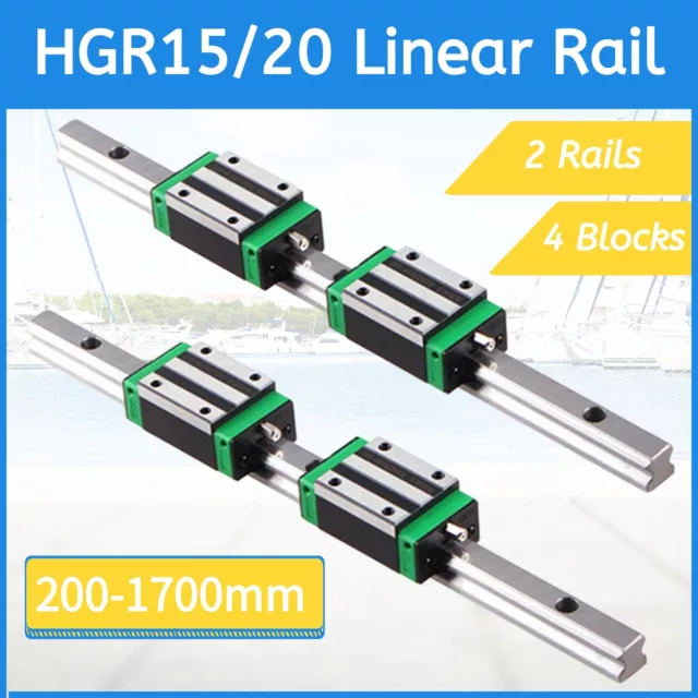 HGR15 HGR20 HGR25 2*Linear Rail Guide 200-2000mm+4*HGH15CA HGH20CA Bearing Block