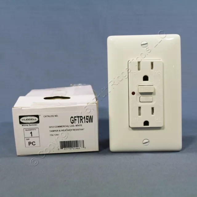 Hubbell White Commercial Tamper Resistant GFCI Receptacle Outlet 15A GFTR15W