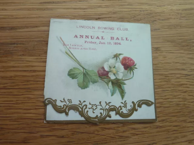 1894 Original Lincoln Rowing Club Annual Ball Small Menu Card 3 X 3"