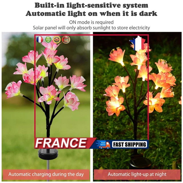 LED Garden Stake Light Waterproof Flower Shaped Solar Lawn Lamp (Pink 2pcs) fr