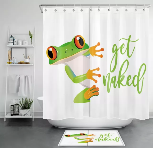 Funny Words Cartoon Lovely Animals Frog Shower Curtain Set for Bathroom Decor