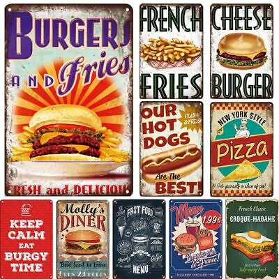 Fast Food Menu Burger Hot Dogs Pizza Time Metal Tin Sign Plate Vintage Plaque