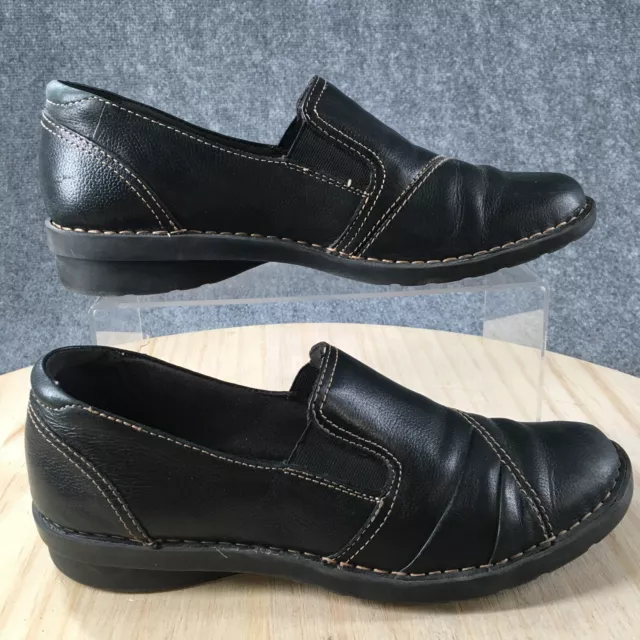 Clarks Bendables Shoes Womens 9 M Slip On Wedge Loafers Black Leather Casual