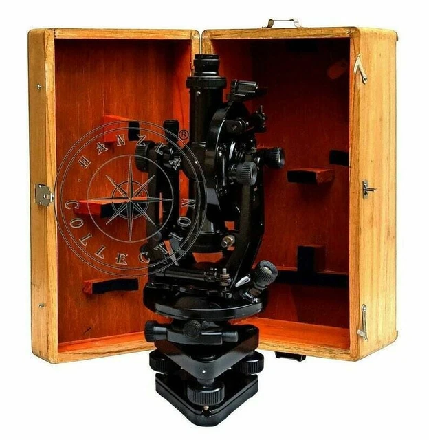Antico teodolite alluminio 15" Transit Alidade con strumento di rilevamento scatola di legno