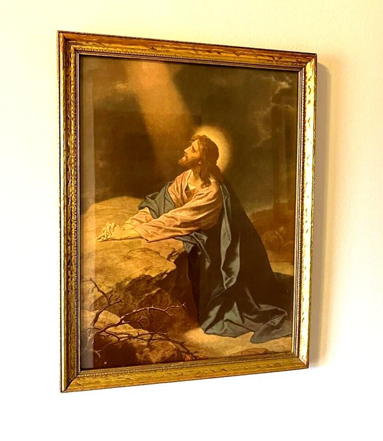 VINTAGE JESUS CHRIST In The Garden Of Gethsemane Framed Print 13.5 W"x ...