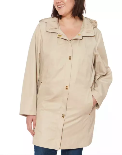 Jones New York Womens Beige Hooded Water Resistant Rain Coat L107202 Size Large