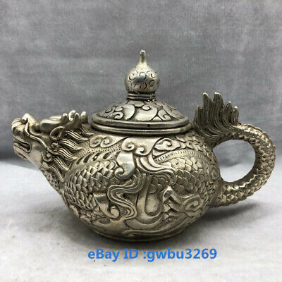 Collection Old Tibetan silver hand carved Dragon teapot w Xuande Mark