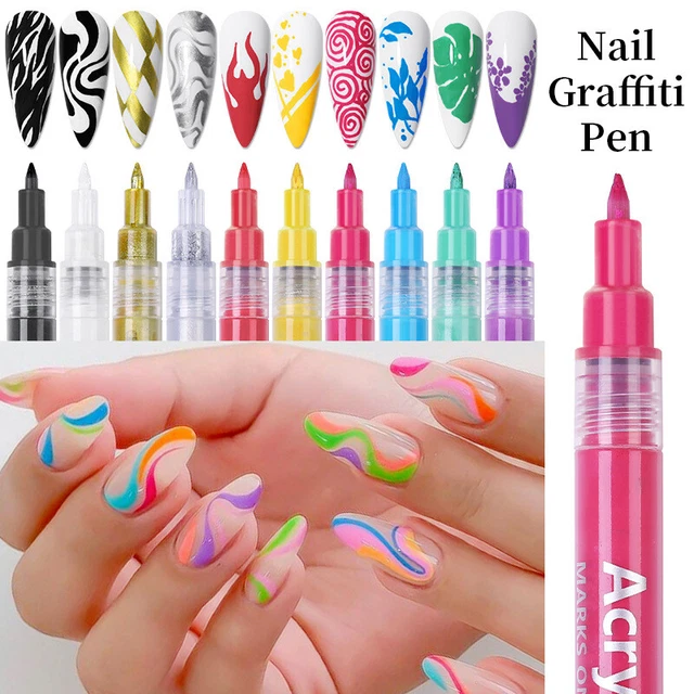Pluma de graffiti arte en uñas impermeable pintura revestimiento cepillo herramientas de manicura