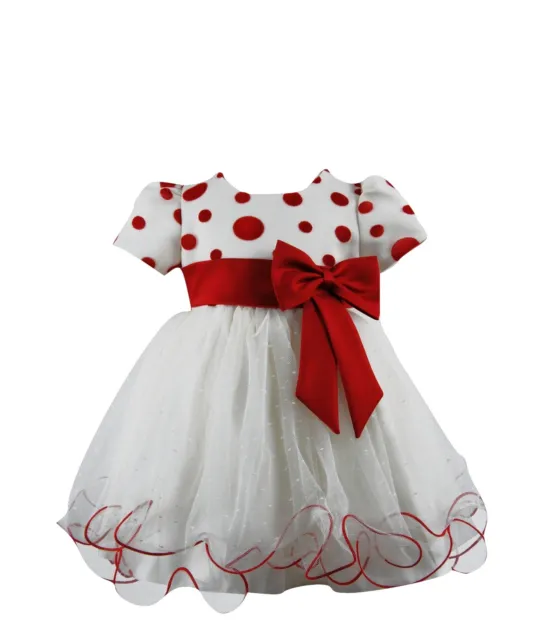 Very Cute Baby Girls Polka Dot party Bow Waist Dress Ivory Red, Black Red