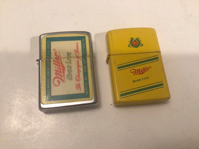 Two Scarce Vintage Miller High Life Beer Advertising Cigarette Lighters
