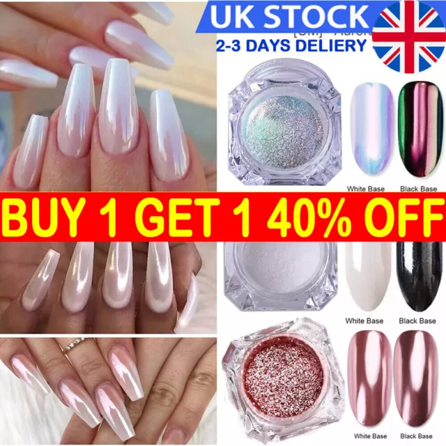 MIRROR CHROME NAIL POWDER COLOURS UNICORN ROSE GOLD BLUE PINK RED EFFECT  PIGMENT 
