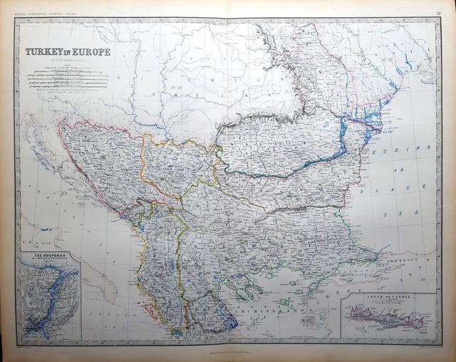 1861 Hand Coloured Map Turkey In Europe Bosporus Constantinople Crete Bulgaria