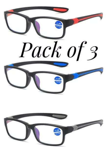 3 Pack Mens Non Slip Readers Anti-blue Light Reading Glasses Men Portable S1 NEW