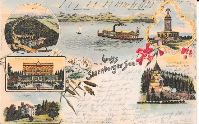 Starnberger See, Litho, gelaufen 1906
