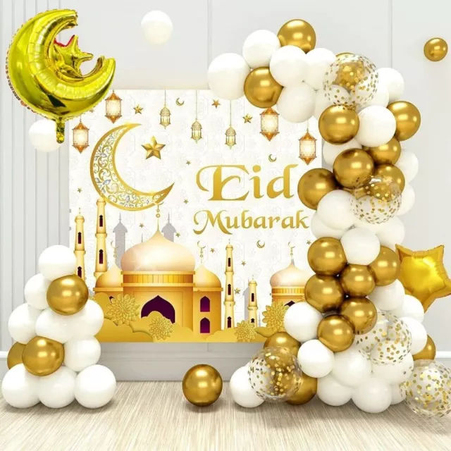 Eid Mubarak RAMADAN KAREEM Balloons Arch Kit Set Gold Muslim Islam Party Decor +