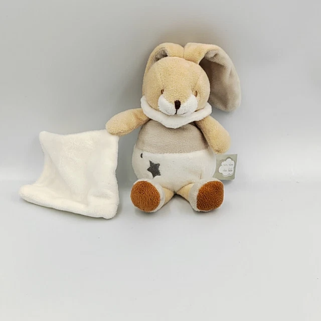 Doudou lapin blanc beige gris étoile mouchoir UN REVE DE BEBE - 30843