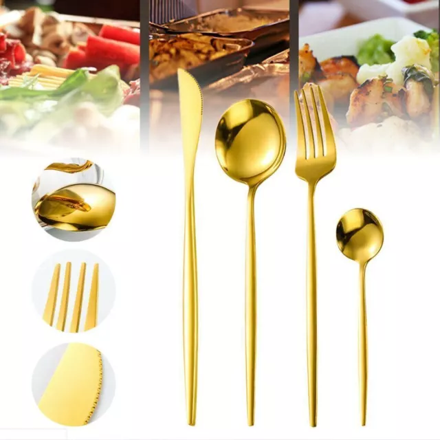 Cutlery Sets Tableware Dining Kitchen Fork Spoon Gold Polished Stainless Steel