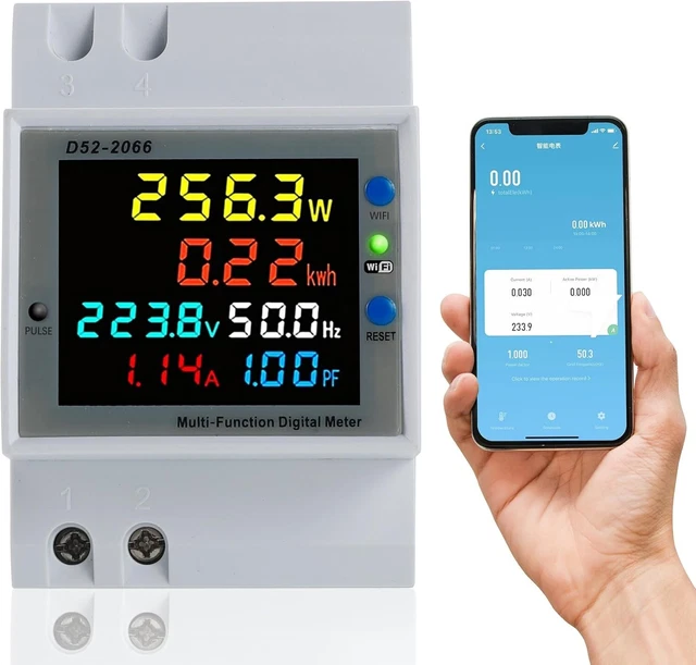 Contatore Elettrico Digitale 6-in-1 DIN - Wattmetro, Voltmetro, Amperometro Per Monitoraggio Consumi