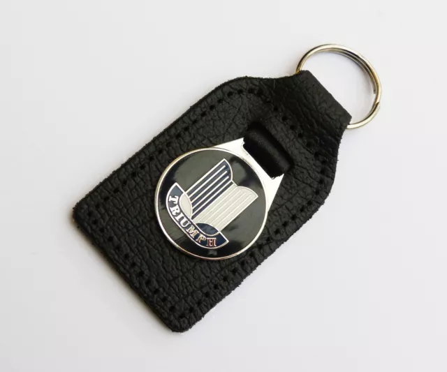 Triumph Shield Leather & Enamel, Chrome Key Fob for TR Spitfire GT6 Herald Stag