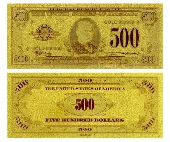 Usa Banknote P-404 $500 Gold Certificate 5 Hundred Us Dollars 1928 Gold Foil New