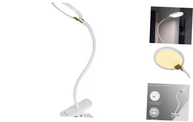 7W Flexible Gooseneck LED Desk lamp Touch 3 Steps Dimmable LED Clip on White