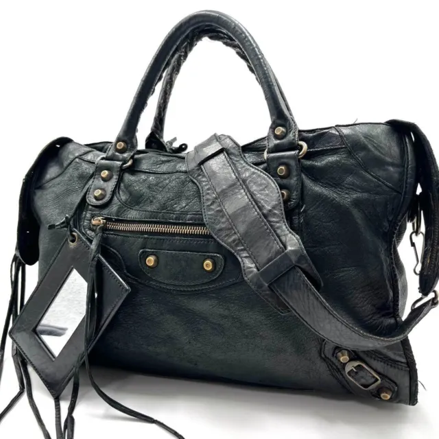 BALENCIAGA City 115748 2way handbag shoulder bag leather Black Free Shipping
