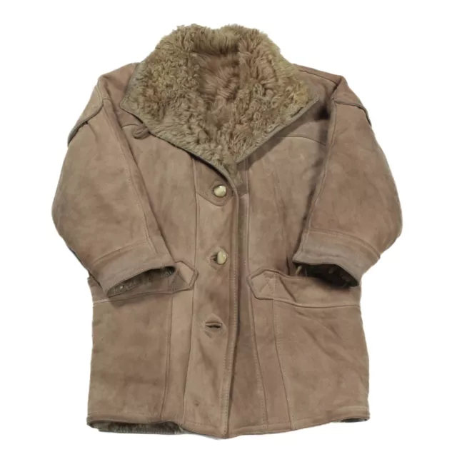 Vintage Shearling Wildleder Jacke Groß Jacke Leder Mantel Pelz 70s 45AC
