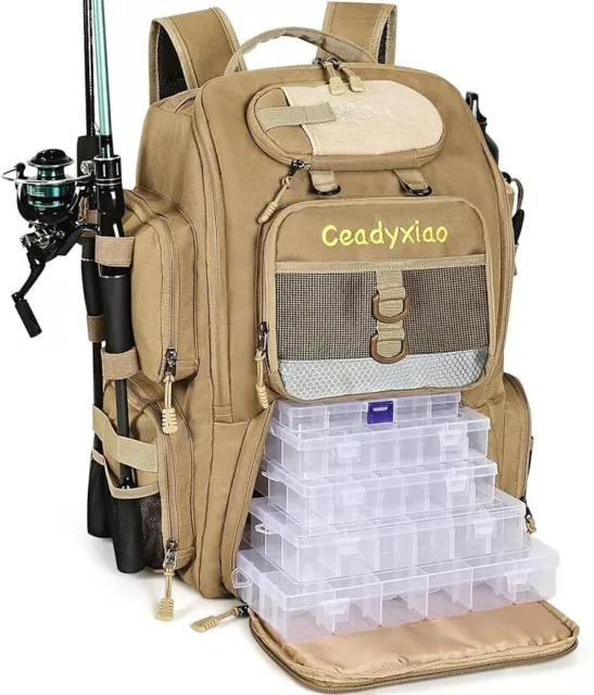 Fishing Backpack with Rod Holders, 41L Large Water-resistant Fishing Tackle Bag