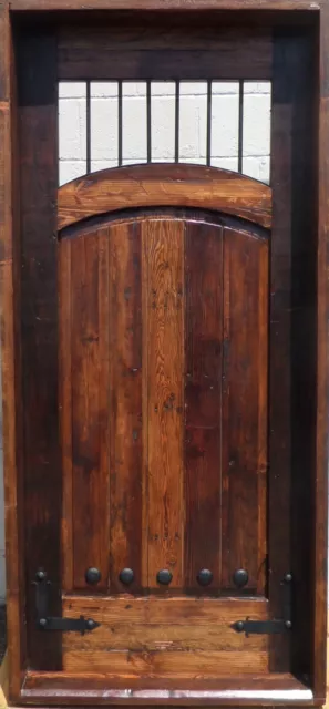 Rustic reclaimed lumber square top door comes w/trim hardware storybook glass