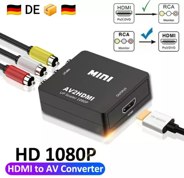 Adapter Da HDMI An Av Cvbs Rca Konverter HD Audio Video Pal / Ntsc + USB Kabel