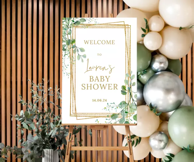 Printable A1 Custom Personalised Bridal or Baby Shower WELCOME SIGN green gold